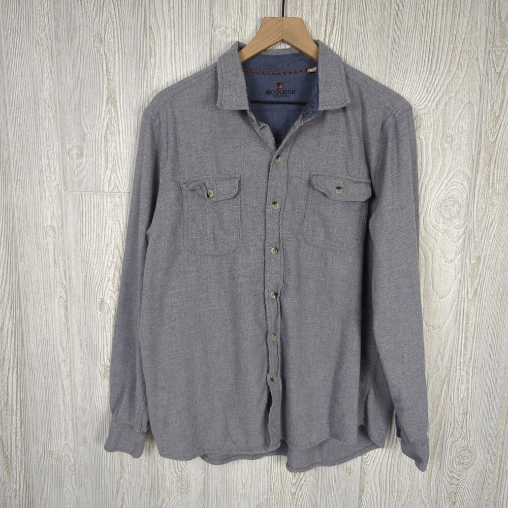 Woolrich Gray Flannel Button Front Shirt Utility Pockets Men's Size XL